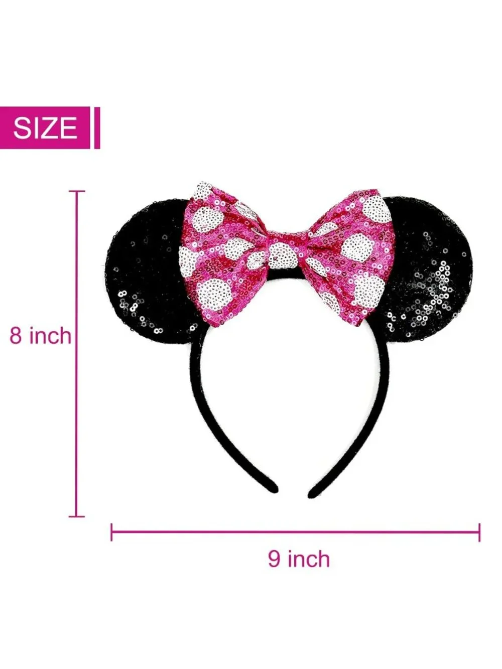 Women Rose pink Sequin Polyester Shiny Bows Mickey Mouse Headband